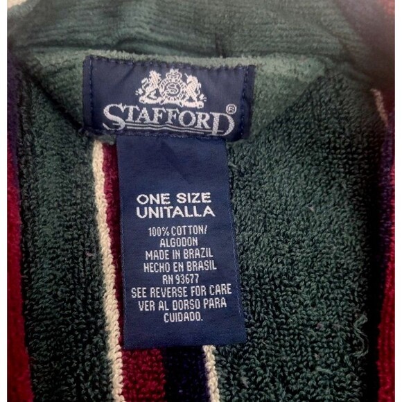 Vintage Stafford Bath Robe OS Mens Green Striped Thick Terry Cloth Belted Cotton - Picture 8 of 13